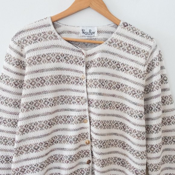 Reba Rose Vintage Striped Cardigan Sweater with Shell Buttons - Picture 2 of 5